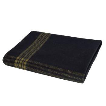 Navy With Gold Stripe Wool Blanket