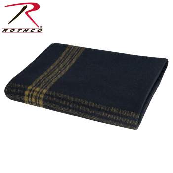 Navy With Gold Stripe Wool Blanket