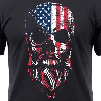 US Flag Bearded Skull T-Shirt - Black