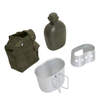 4 Piece Canteen Kit With Cover, Aluminum Cup & Stove / Stand