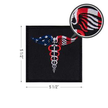 Caduceus Medical Symbol American Flag Patch with Hook Back