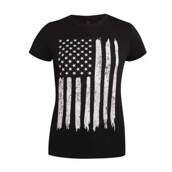 Womens Distressed US Flag Long T-Shirt