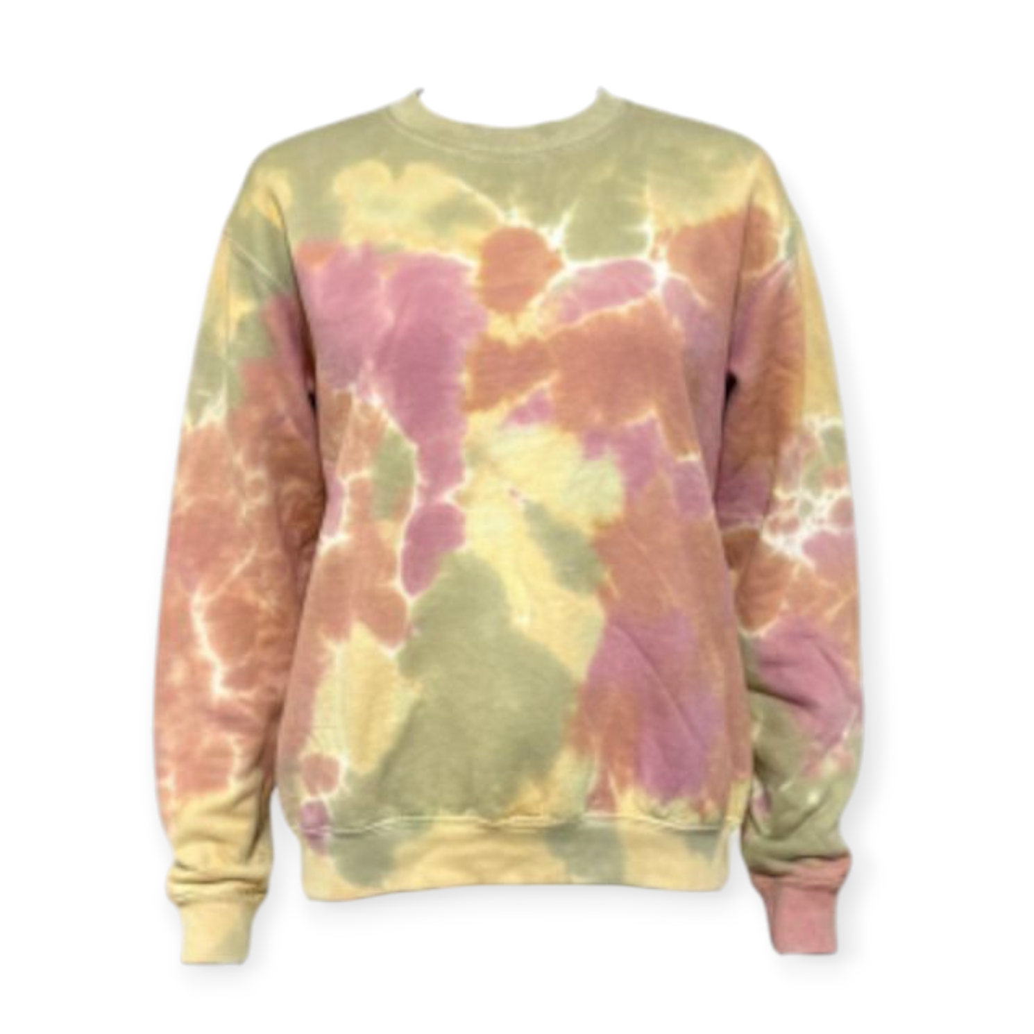 Fleece Crewneck Sweatshirt Everglades Green, Yellow, Pink, Tan Tie Dye 727 681VR