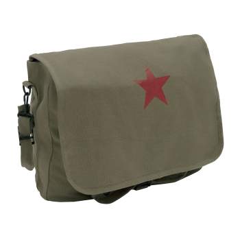 Vintage Style Canvas Shoulder Bag With Red Star