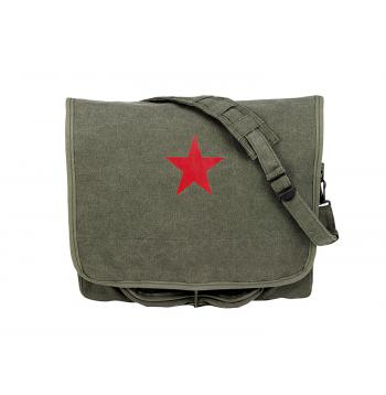 Vintage Style Canvas Shoulder Bag With Red Star