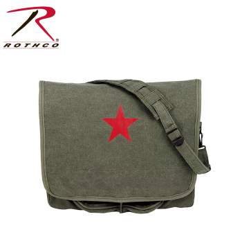 Vintage Style Canvas Shoulder Bag With Red Star