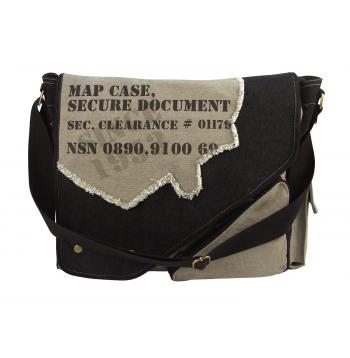 Vintage Style Canvas Two-Tone Imprinted Map Bag