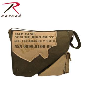 Vintage Style Canvas Two-Tone Imprinted Map Bag