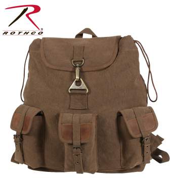 Vintage Style Canvas Wayfarer Backpack w/ Leather Accents