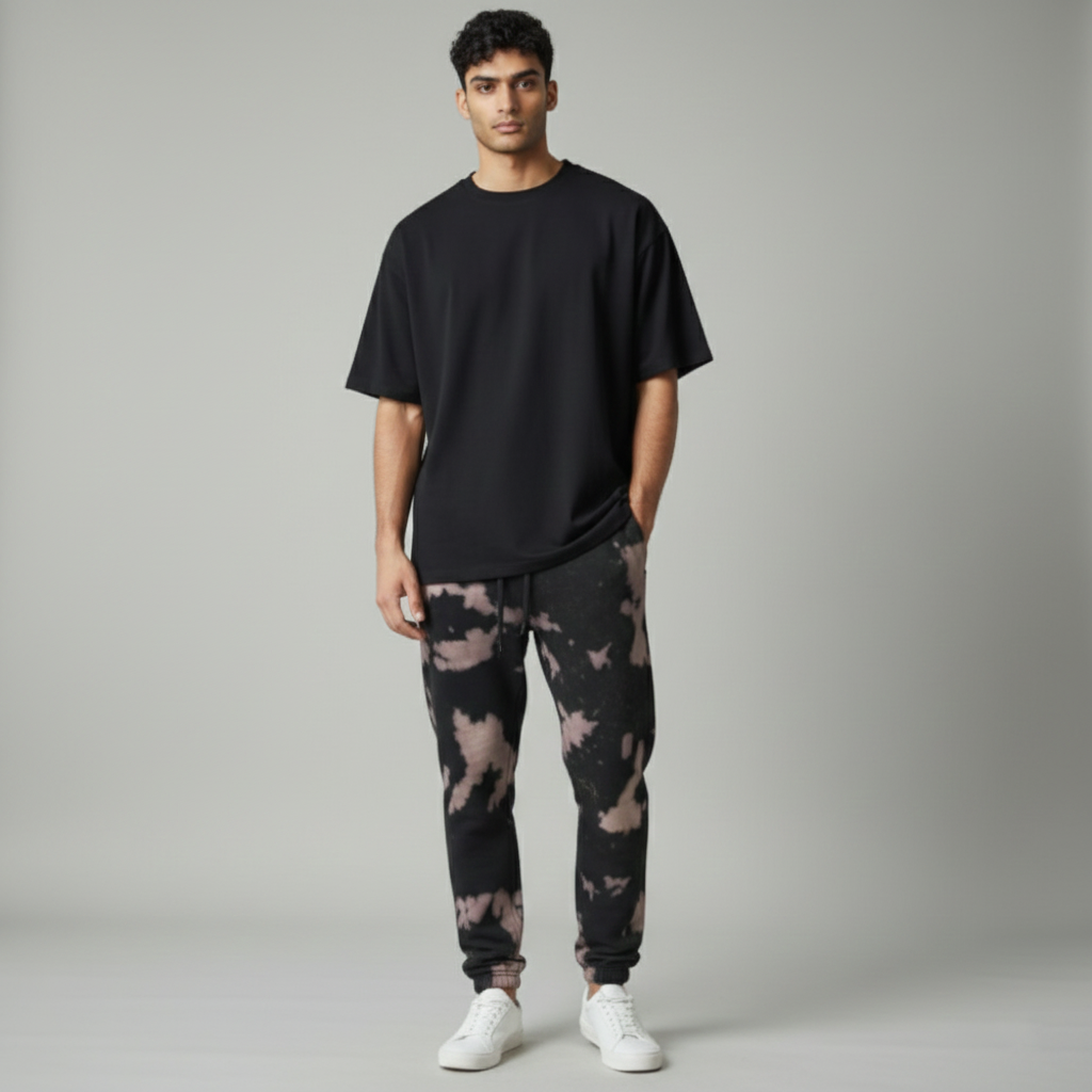 Fleece Bleach Wash Sweatpants Joggers Anubis Black and Grey Tie-Dye *Limited*