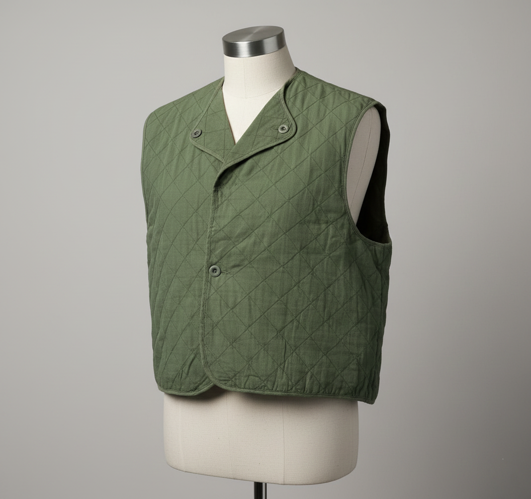 Vintage 1950s Belgian Quilted Cotton Vest / Olive Drab