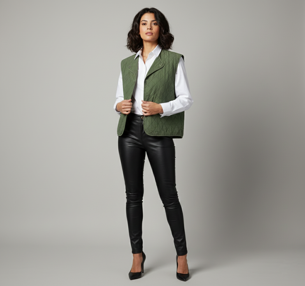 Vintage 1950s Belgian Quilted Cotton Vest / Olive Drab