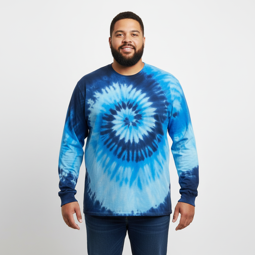 Long Sleeve 100% Cotton T-Shirt Blue Swirl Tie Dye