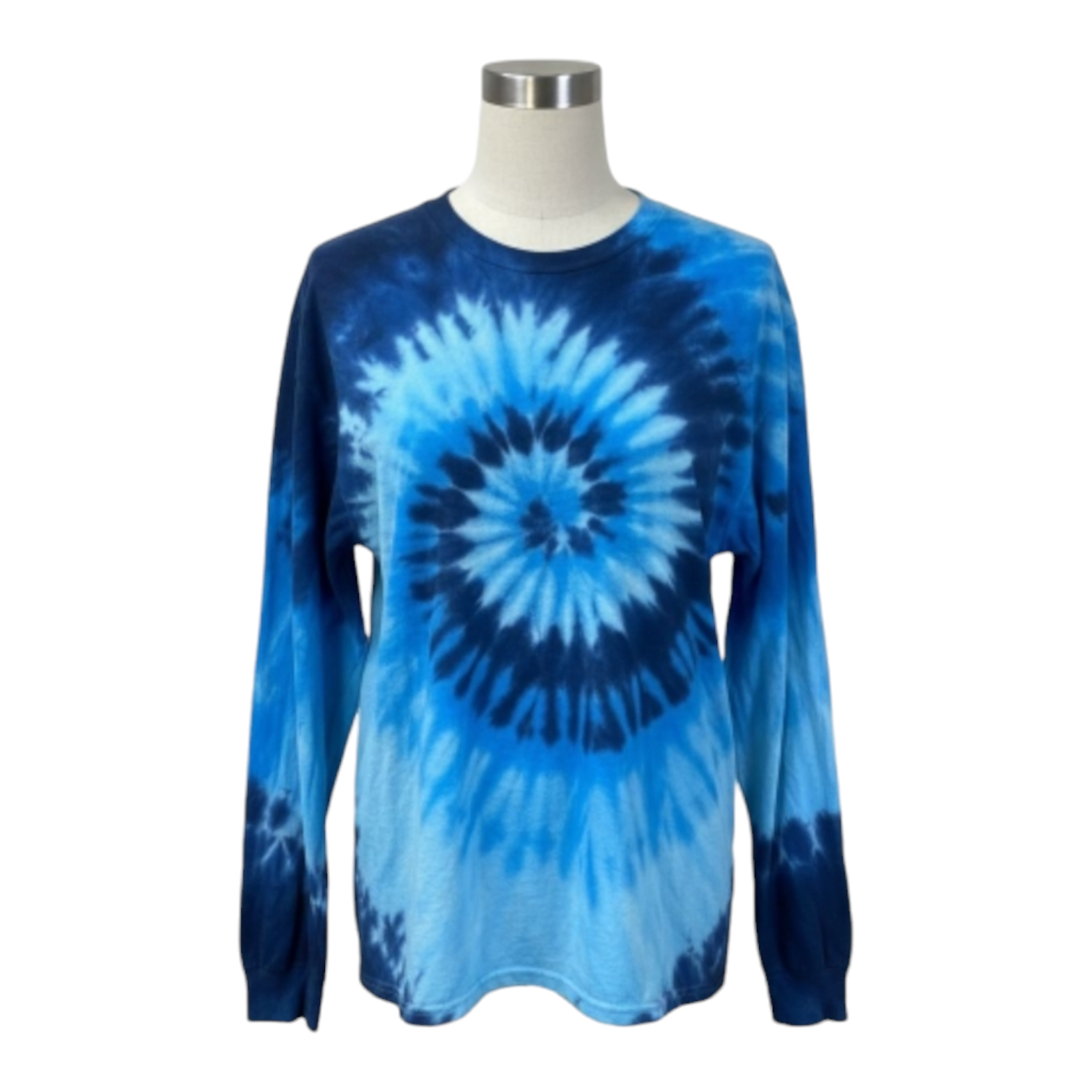 Long Sleeve 100% Cotton T-Shirt Blue Swirl Tie Dye