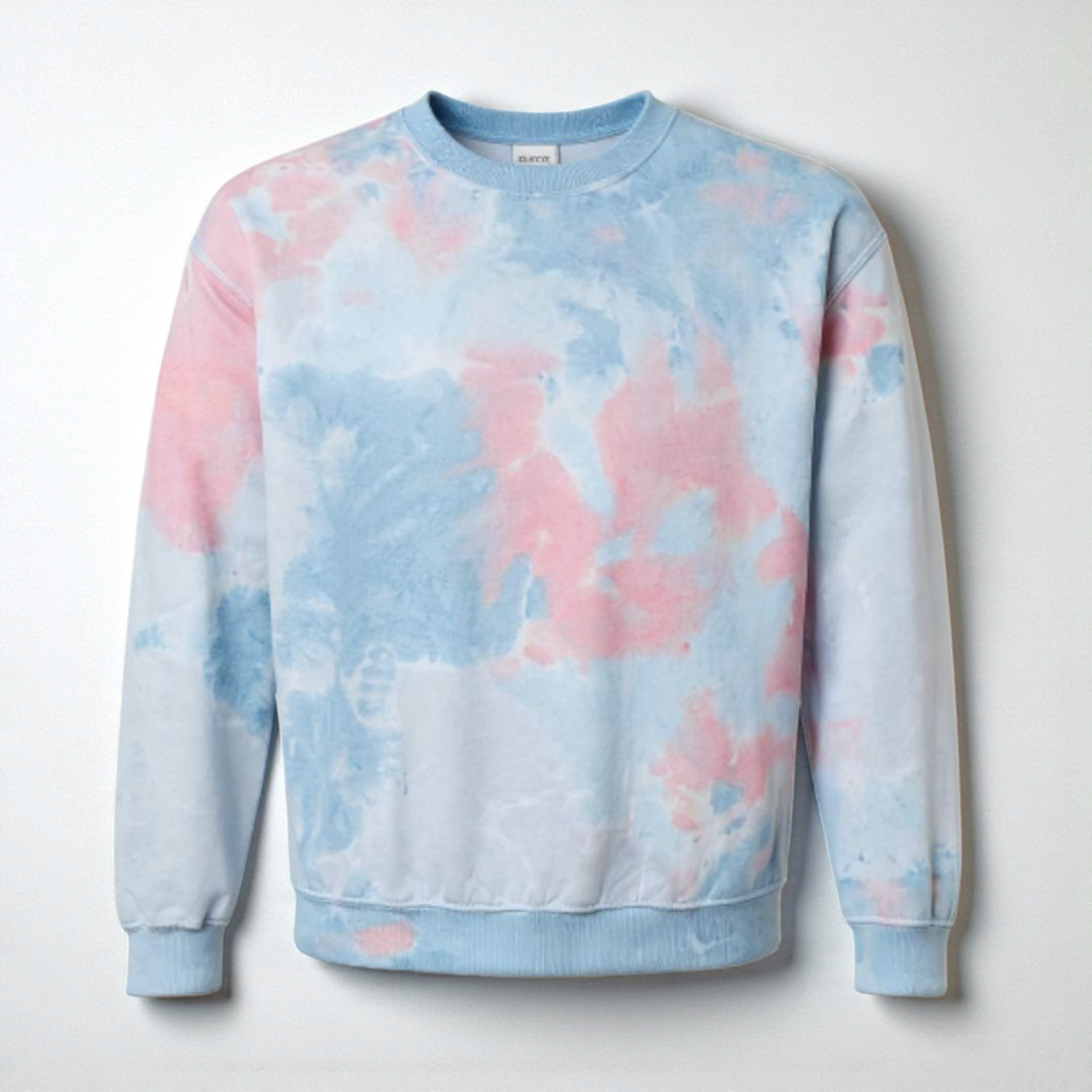 Fleece Blended Crewneck Sweatshirt Coral Dream Pink and Blue Tie Dye