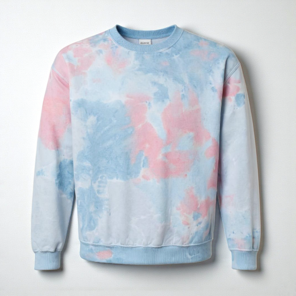 Fleece Blended Crewneck Sweatshirt Coral Dream Pink and Blue Tie Dye 701 681VR