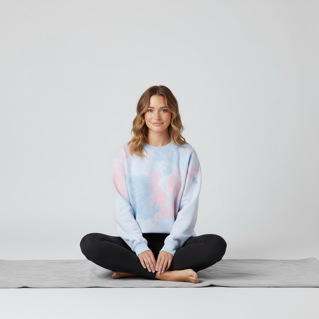 Fleece Blended Crewneck Sweatshirt Coral Dream Pink and Blue Tie Dye