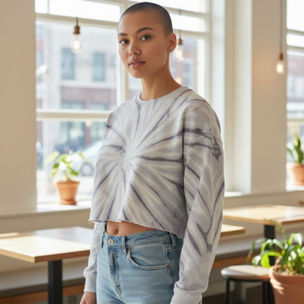 Fleece Cropped Crewneck Lilac Tie Dye