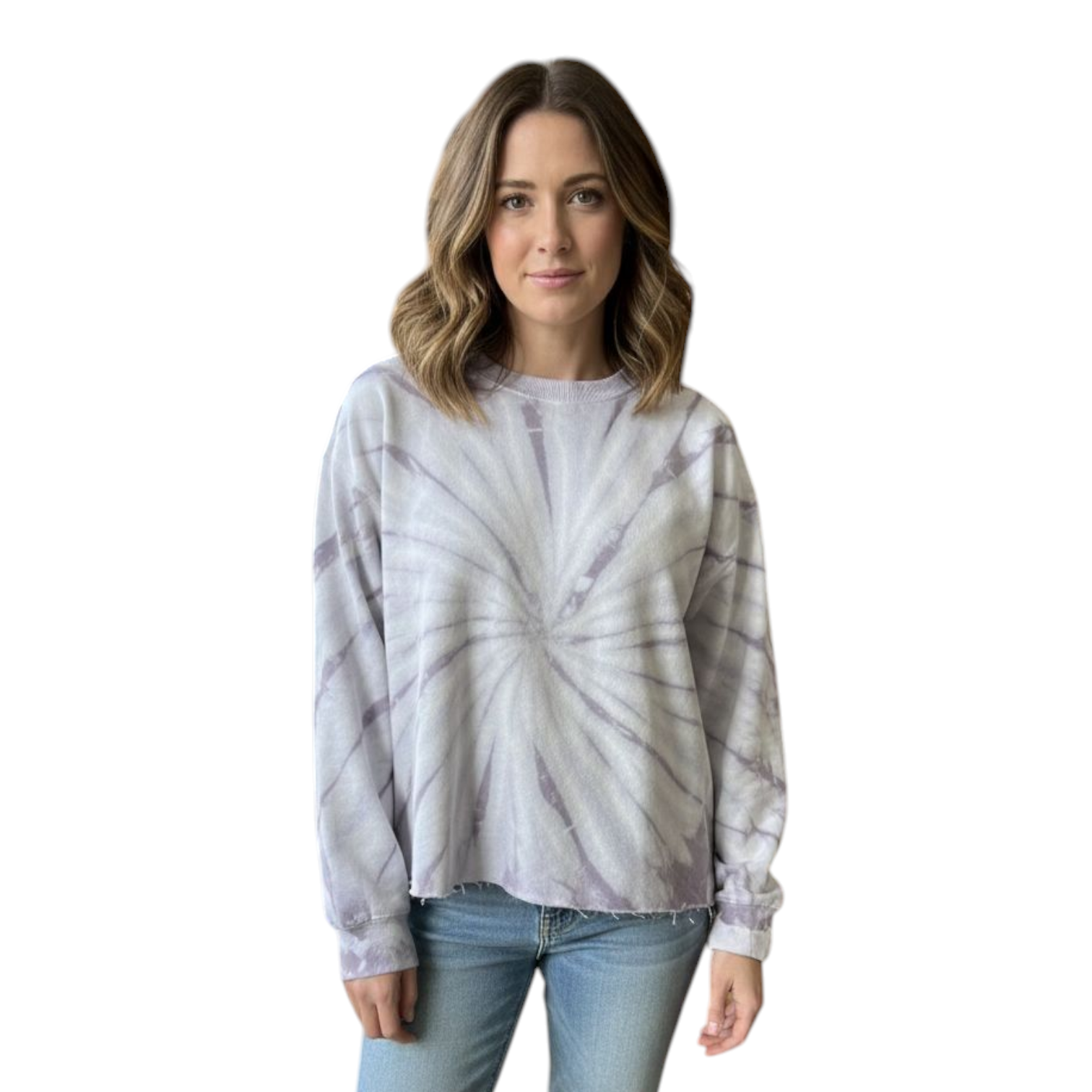 Fleece Cropped Crewneck Lilac Tie Dye