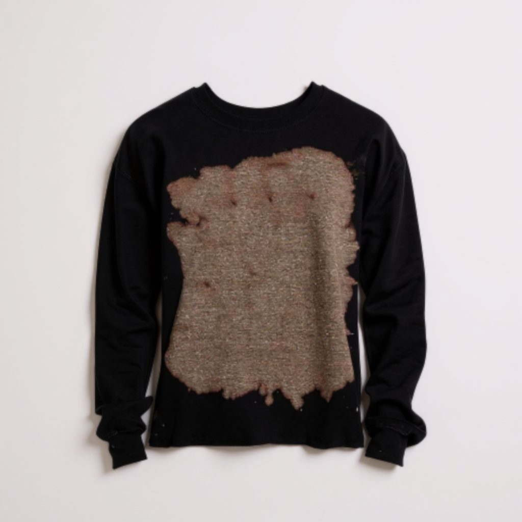 Fleece Bleach Wash Crewneck Sweatshirt Giza Black and Tan Tie Dye *Limited*