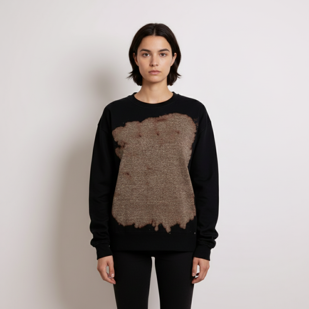 Fleece Bleach Wash Crewneck Sweatshirt Giza Black and Tan Tie Dye *Limited*