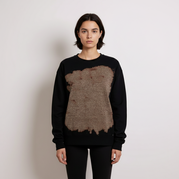 Fleece Bleach Wash Crewneck Sweatshirt Giza Black and Tan Tie Dye 684 DNM845BW