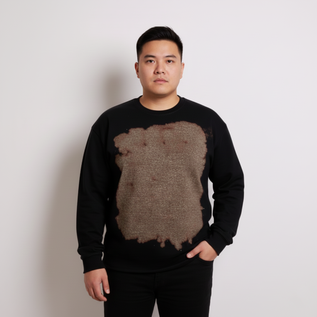 Fleece Bleach Wash Crewneck Sweatshirt Giza Black and Tan Tie Dye *Limited*