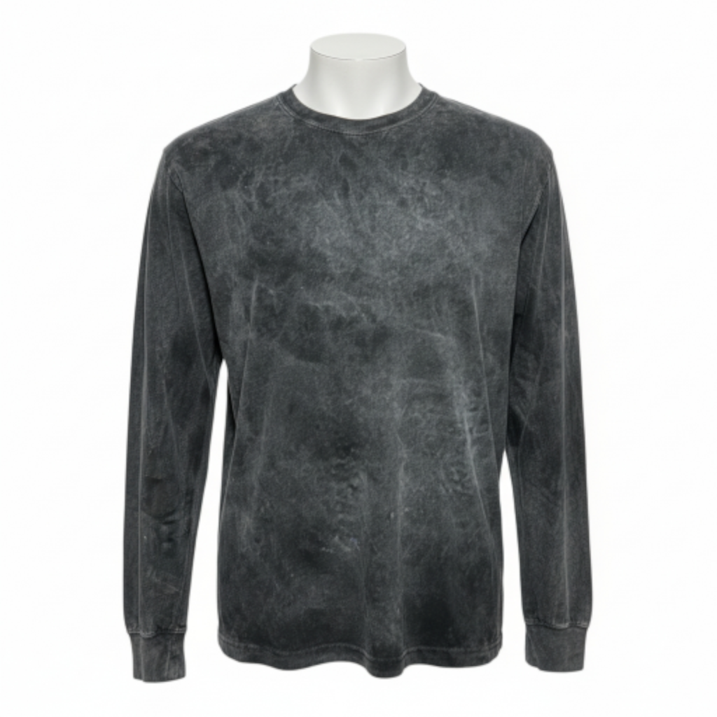 CamoDYED Long Sleeve Cotton Crewneck T-Shirt Black Mineral Wash