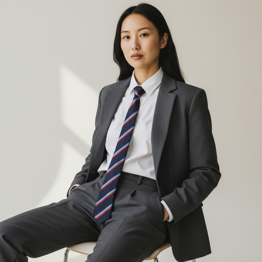 Vintage Military Striped Neck Tie / Navy with Light Blue and Red / Issued