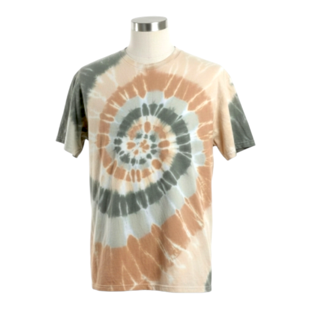 Preshrunk Cotton Spiral Tie-Dye T-Shirt Moab Green and Tan