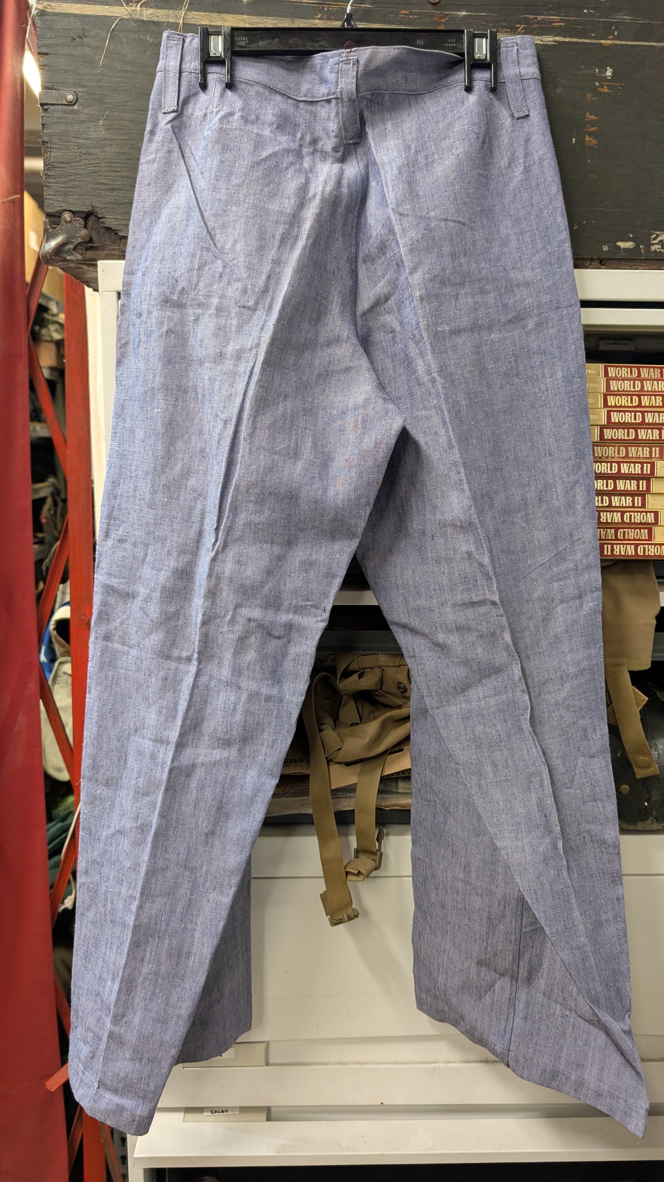 New 60s French Sailor Pants, Ramie Linen *Very Rare and New with Suspenders*