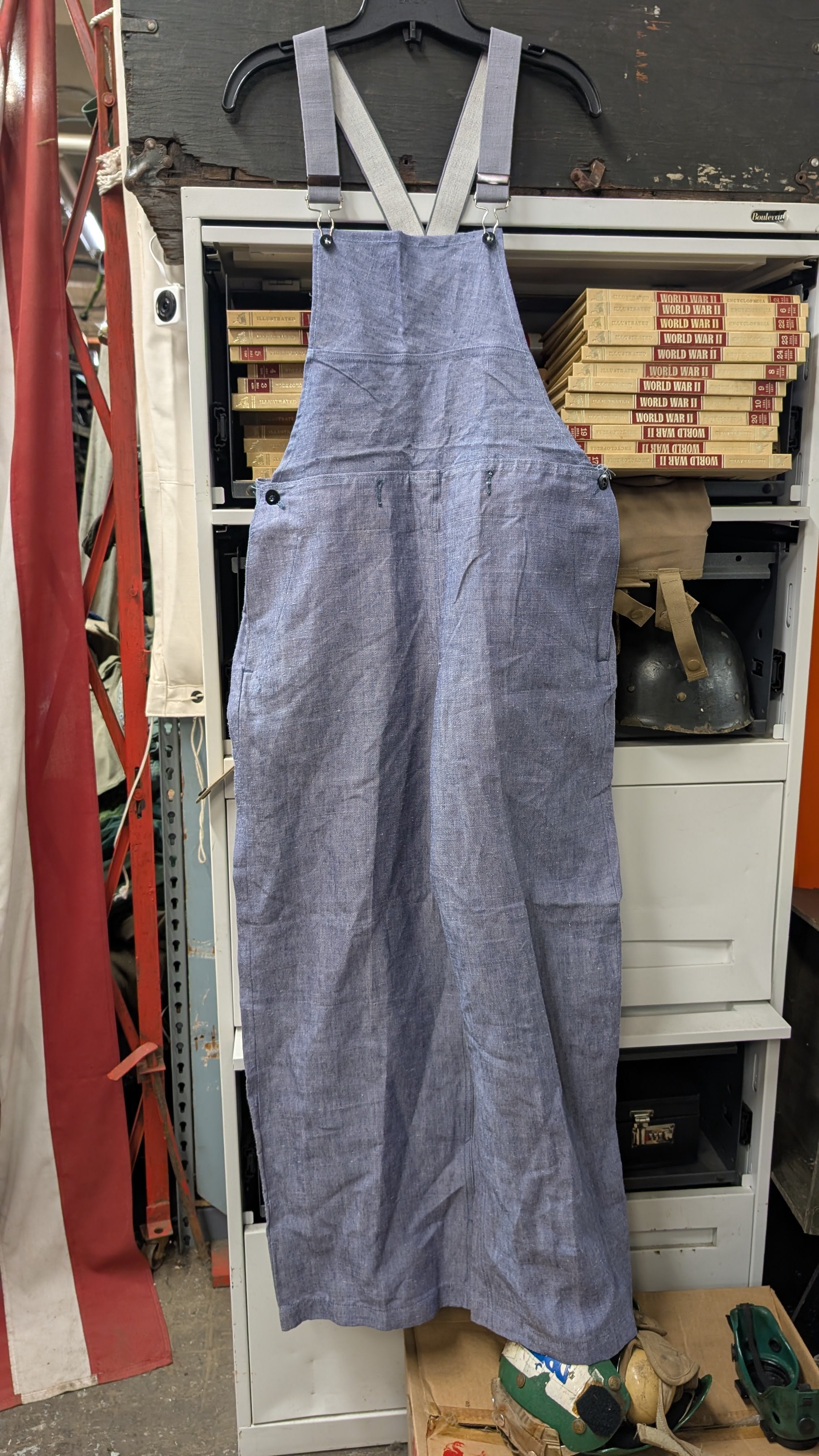 New 60s French Sailor Pants, Ramie Linen *Very Rare and New with Suspenders*