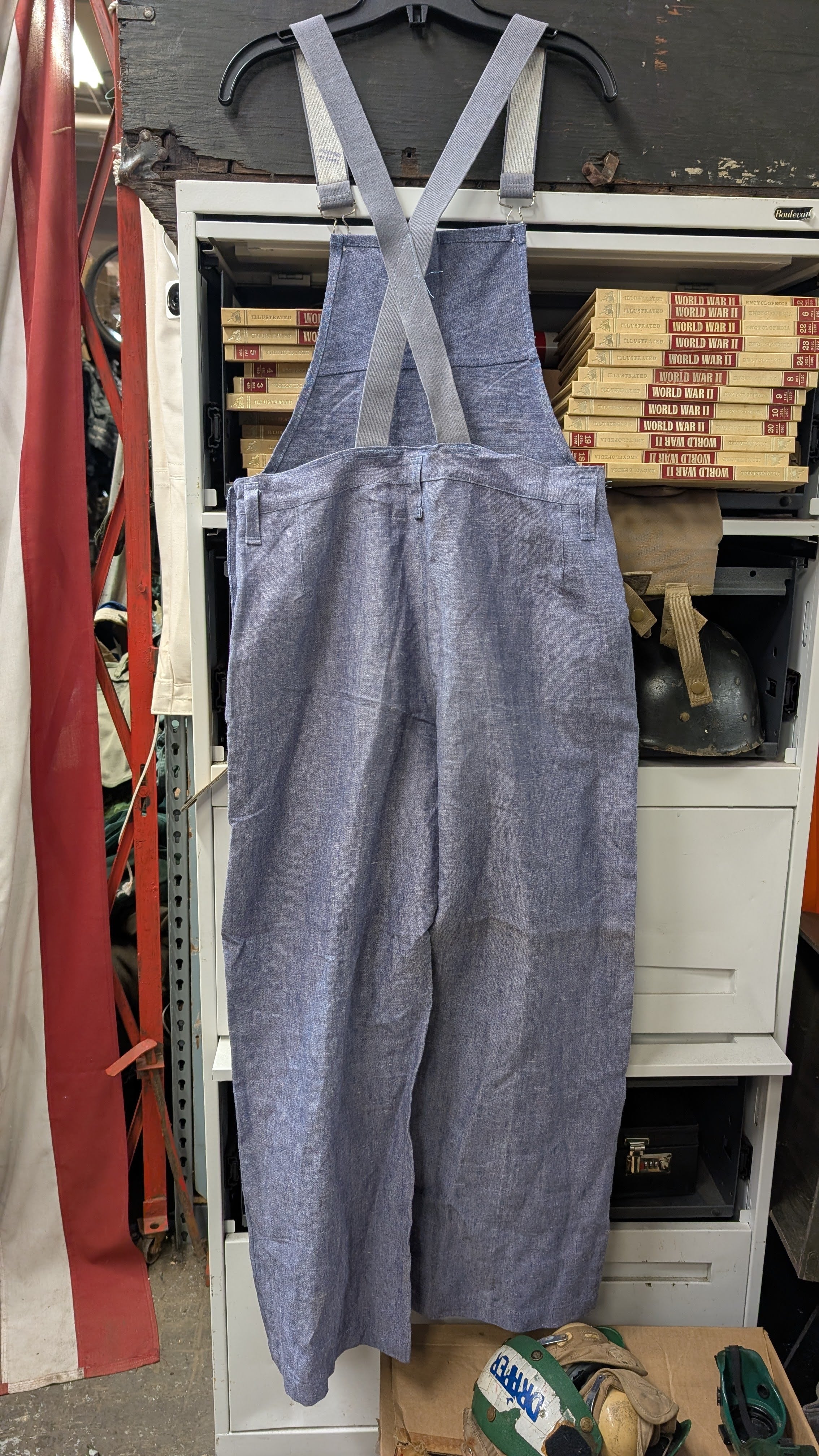 New 60s French Sailor Pants, Ramie Linen *Very Rare and New with Suspenders*
