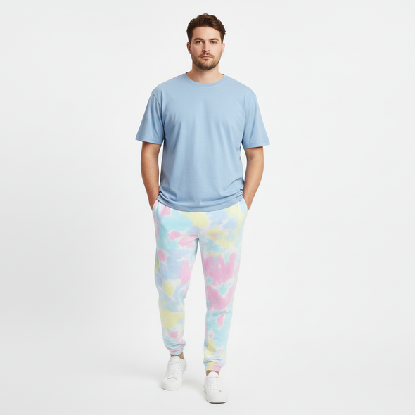 Fleece Dream Sweatpants Joggers Pastel Rainbow Pink, Blue, Purple and Yellow Tie-Dye 529 973VR