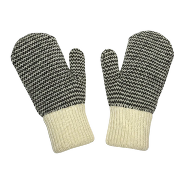 Canadian Military White Striped Knit Wool Mittens *RARE*