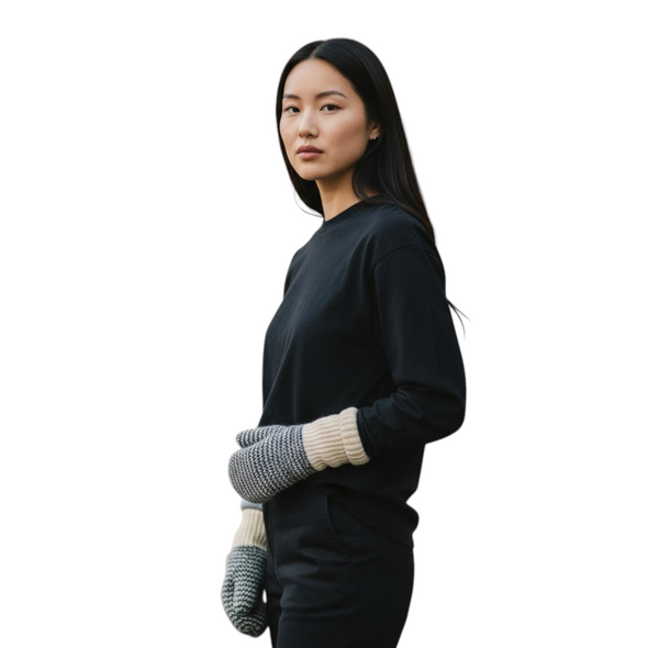 Canadian Military White Striped Knit Wool Mittens *RARE*