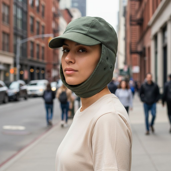 Vintage Paul Boye French Olive Green Winter Pile Cap Hat