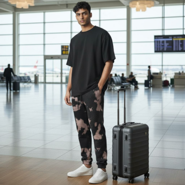 Fleece Sweatpants Joggers 875BW Anubis Black and Grey Bleach Wash