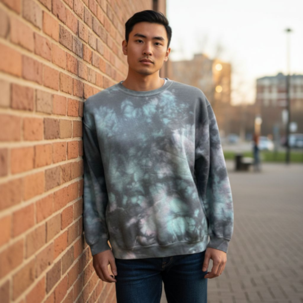 Fleece Crewneck Sweatshirt Pacific Black, Teal, Pink Tie Dye *Limited*