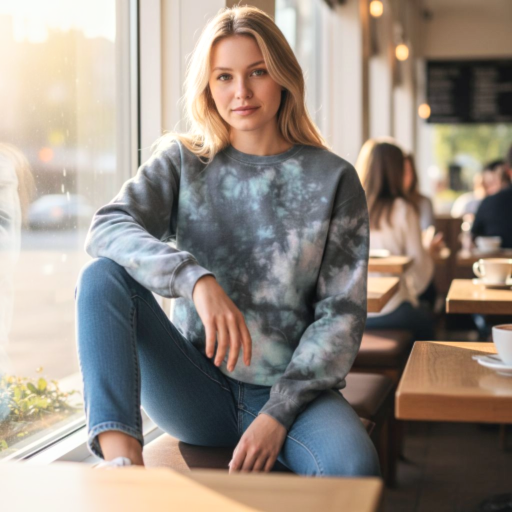 Fleece Crewneck Sweatshirt Pacific Black, Teal, Pink Tie Dye *Limited*