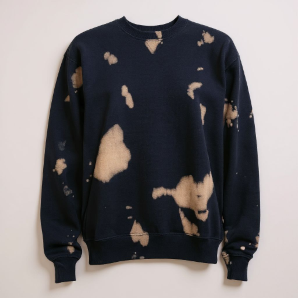 Fleece Bleach Wash Crewneck Sweatshirt Gobi Black and Tan Tie Dye *Limited*