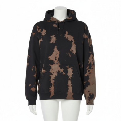Fleece Bleach Wash Hoodie Gobi Black and and Tan Tie Dye 615 854BW