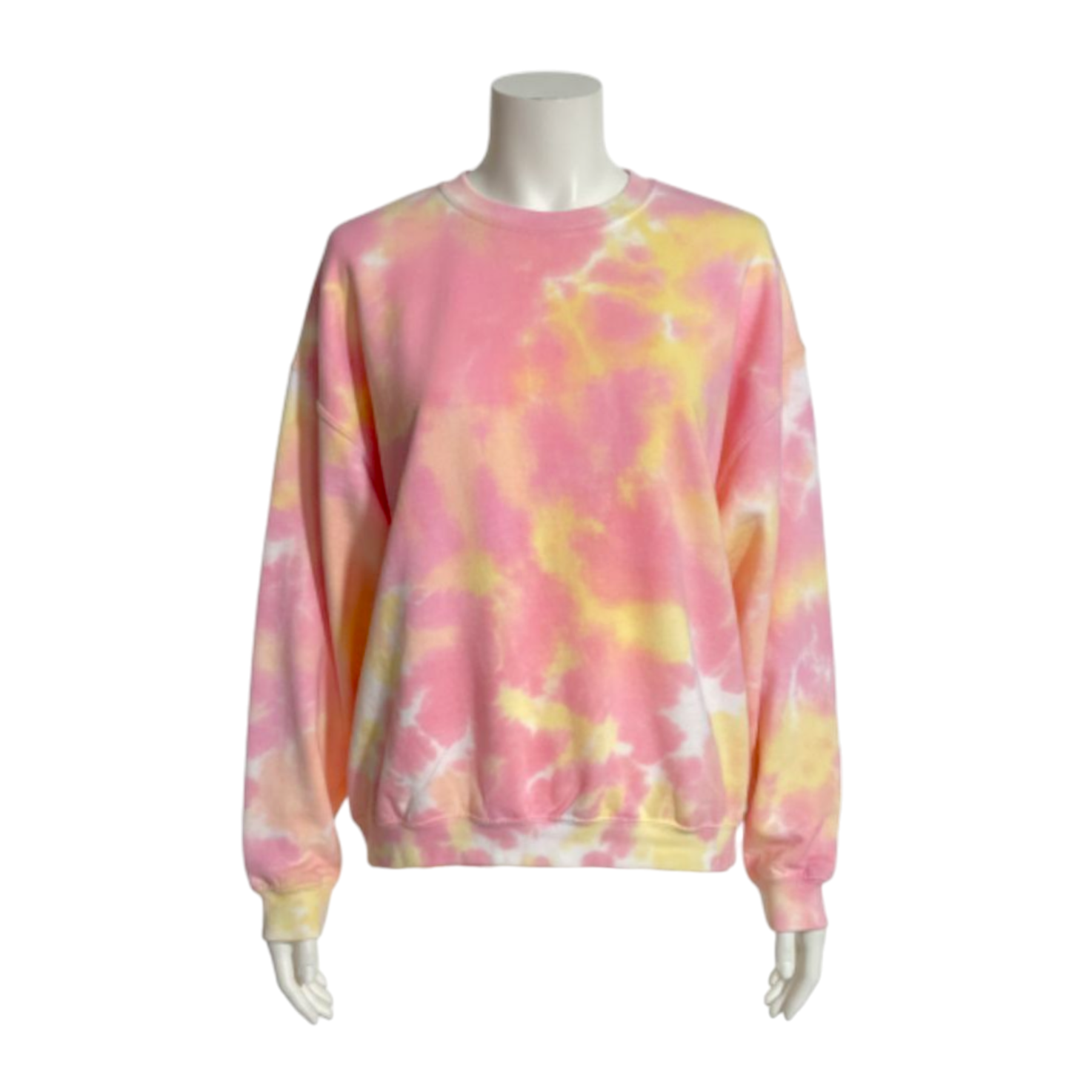 Fleece Blended Crewneck Sweatshirt Sunset Pink and Yellow Tie Dye