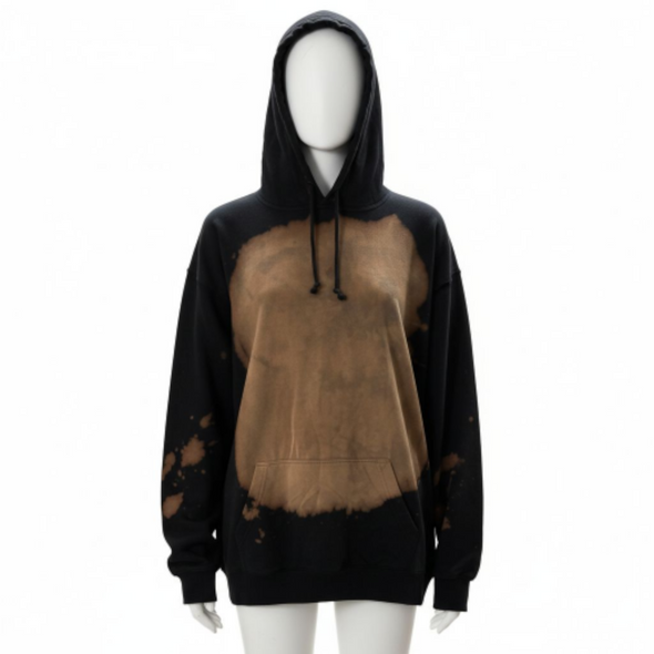 Fleece Bleach Wash Hoodie Giza Black and Brown Tie-Dye 695 650BW