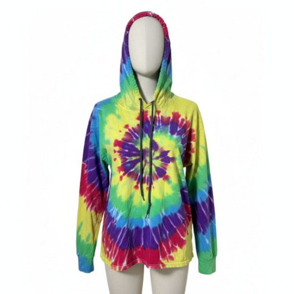 Long Sleeve T-Shirt Hoodie Pullover Rainbow Spiral Tie- Dye