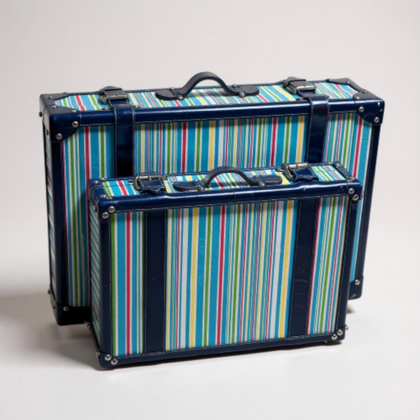 C. Wonder Blue Striped Canvas Decorative Retro Luggage