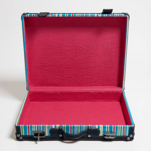 C. Wonder Blue Striped Canvas Decorative Retro Luggage