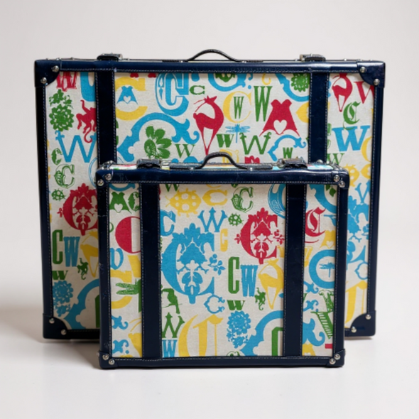 C. Wonder Whimsical Blue and White Decorative Retro Luggage