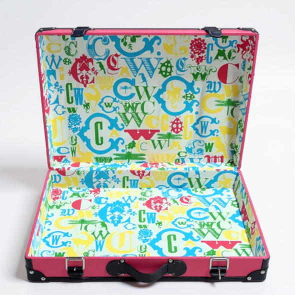 C Wonder Persimmon and Navy Canvas Decorative Retro Luggage