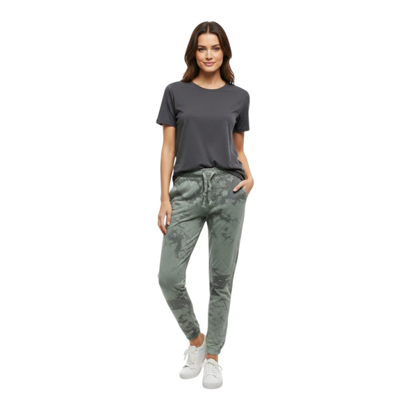 Fleece Sweatpants Joggers Tank Green and Grey Crush Tie-Dye